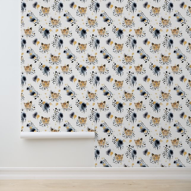 Papel Pintado Animal de Leopardo Blanco Negro (Solicitud)