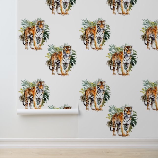 Papel Pintado Animal tigre con hojas (Solicitud)