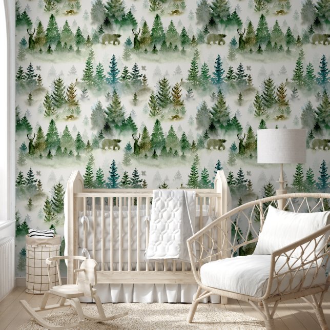Papel Pintado Animales adorables del bosque patrón acuarela niño (Niños)