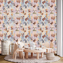 Papel Pintado Animales bebés sobre fondo pastel