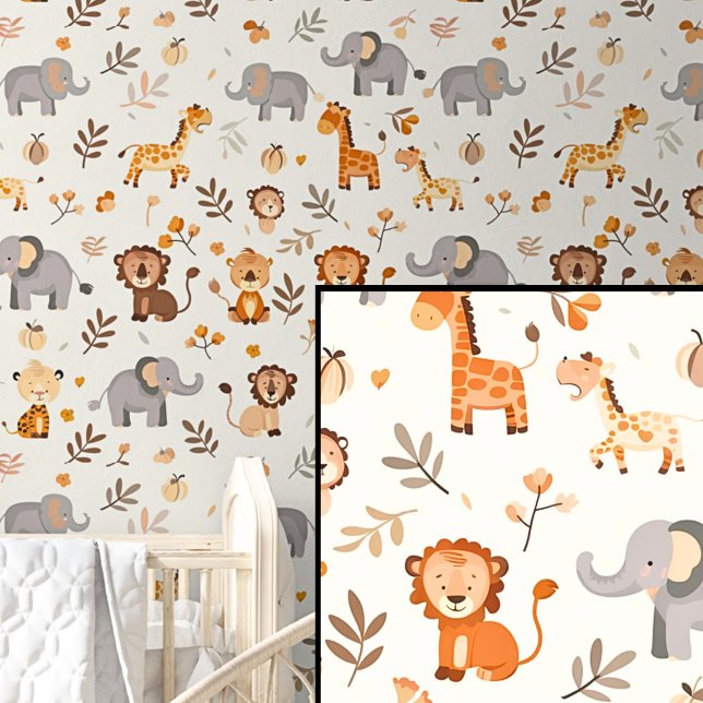 Papel Pintado Animales citos de Safari y león de jirafa en crema (Subido por el creador)