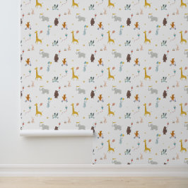 Papel Pintado Animales Cute Giraffe Oso Elefante Niños Nursera