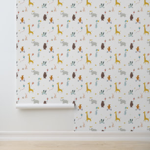 Papel Pintado Animales Cute Giraffe Oso Elefante Niños Nursera