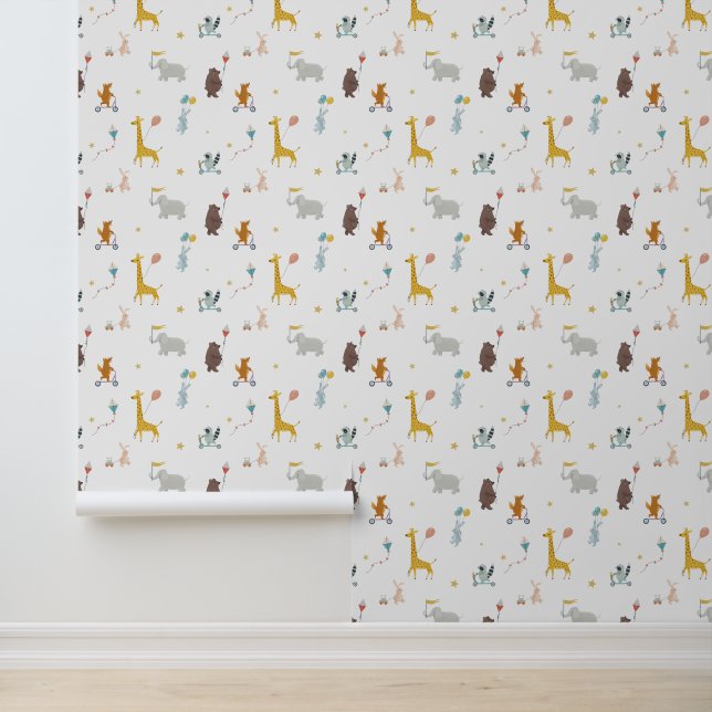 Papel Pintado Animales Cute Giraffe Oso Elefante Niños Nursera (Solicitud)