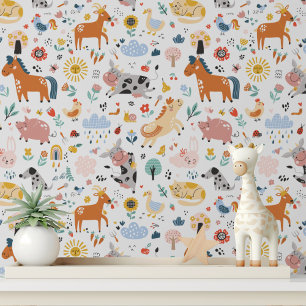 Papel Pintado Animales de granja lindos para guardería despegar