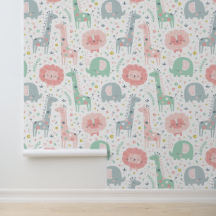 Papel Pintado Animales de la jungla en blanco