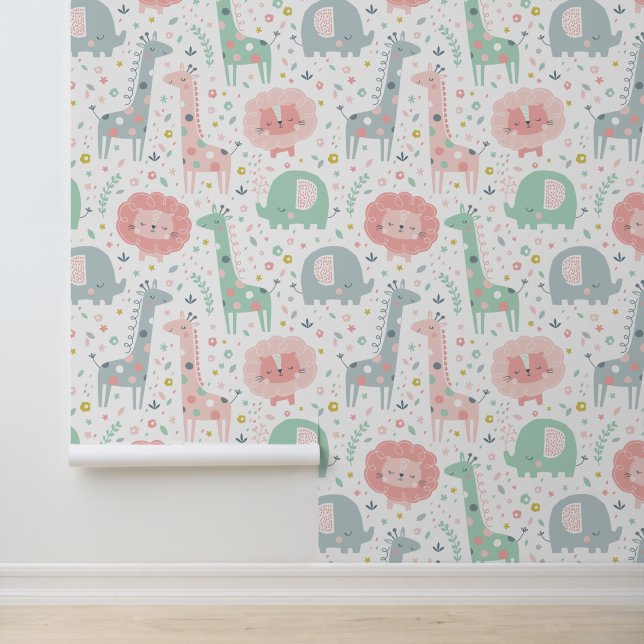 Papel Pintado Animales de la jungla en blanco (Solicitud)
