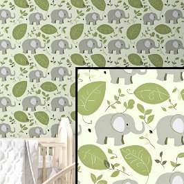 Papel Pintado Animales de Safari lindo con hojas de elefantes gr