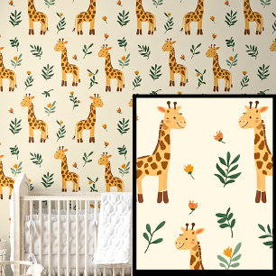Papel Pintado Animales de Safari lindo jirafas Naranjas marrones