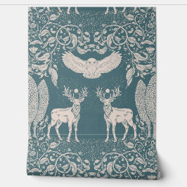 Papel Pintado Animales del Bosque Mitología Verde Azul Fondo de