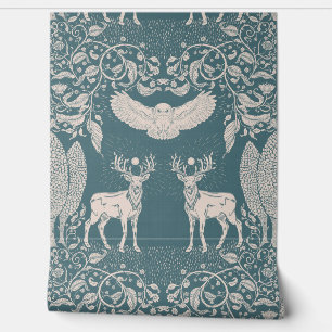 Papel Pintado Animales del Bosque Mitología Verde Azul Fondo de 