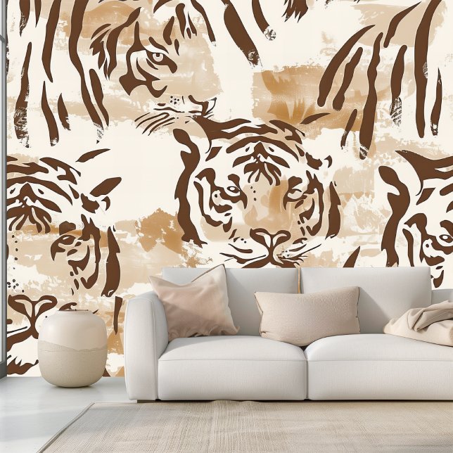 Papel Pintado Animales del tigre de boho impresos en beige y mar (Subido por el creador)