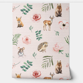 Papel Pintado Animales lindos bosque rosa