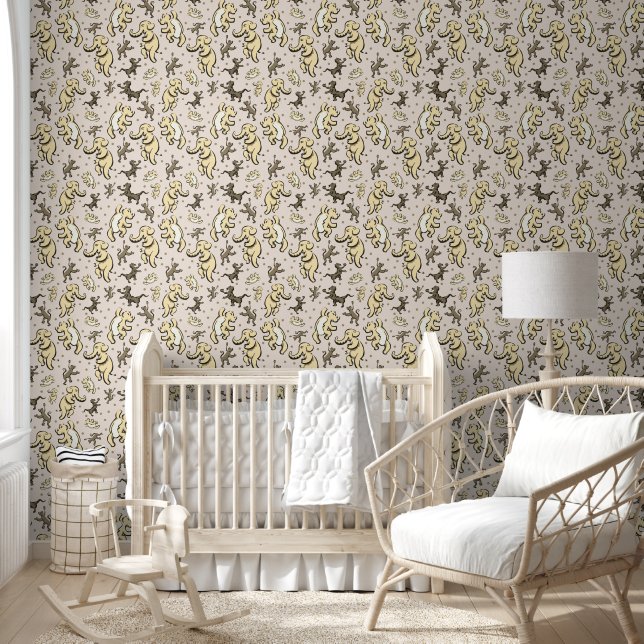 Papel Pintado Animales lúdicos adorables bailan guardería de cre (Niños)