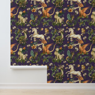 Papel Pintado Animales míticos Bosque Criaturas Ciruela