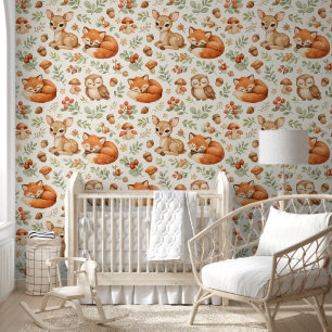 Papel Pintado Animales y bayas del bosque patrón lindo