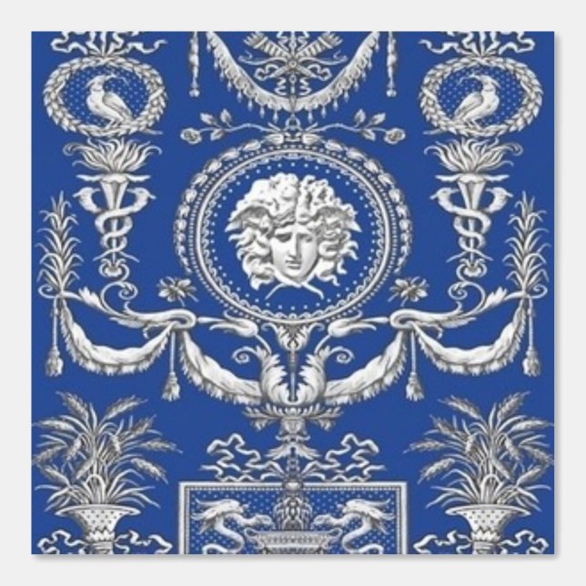 Papel Pintado Antiguo diseñador griego de Medusa azul (Anverso)