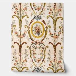 Papel Pintado Antiguo Rococo Floral Crema y Palo