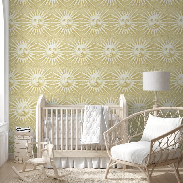 Papel Pintado Antiguo Vintage Beige Gold Sun Face (Niños)