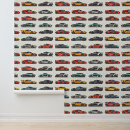 Papel Pintado Aparcamiento automotriz colorido de coches deporti