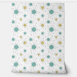 Papel Pintado Aqua Blue Yellow Franciscan Starburst Mid Century