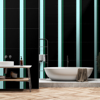 Papel Pintado Aqua + Green Vertical Stripe Black