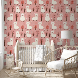 Papel Pintado Árbol de alpaca floral Nursera rosa blanco