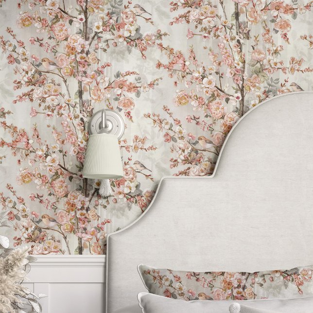 Papel Pintado Árbol de flores de manzana con pájaros (Subido por el creador)