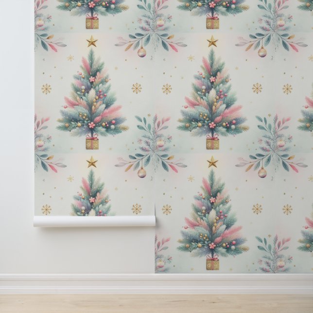 Papel Pintado Árbol de Navidad Estilo moderno rosa y azul (Solicitud)