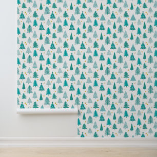 Papel Pintado Árbol de Navidad Verde Festivo Moderno