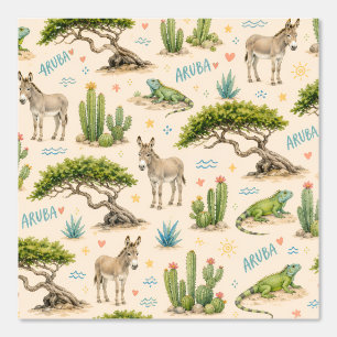 Papel Pintado árbol divi de Aruba, burro, iguana, cactus