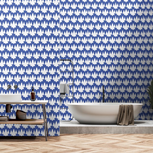 Papel Pintado Árboles blancos con acento azul (Baño)