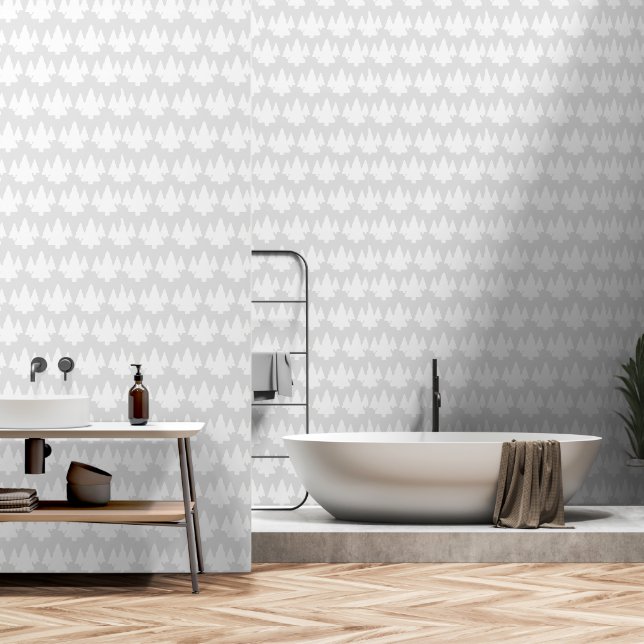 Papel Pintado Árboles blancos con acento gris (Baño)