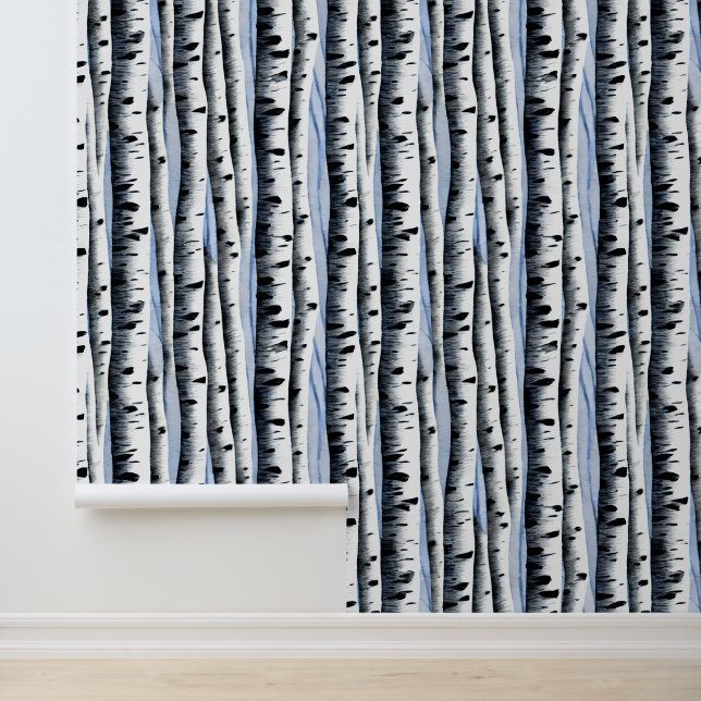 Papel Pintado Árboles de aves acuarela patrón bosque de bosques (Solicitud)