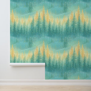 Papel Pintado Árboles de bosque turquesa abstractos