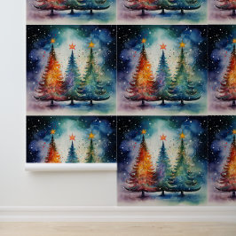 Papel Pintado Árboles de invierno festivos con acuarela texturiz