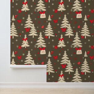 Papel Pintado Árboles de Navidad rústicos y arcos rojos