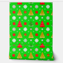 Papel Pintado Árboles de Navidad y copos de nieve