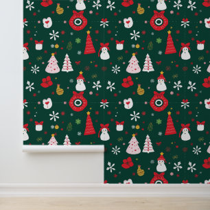Papel Pintado Árboles de Navidad y hombres de nieve caprichosos
