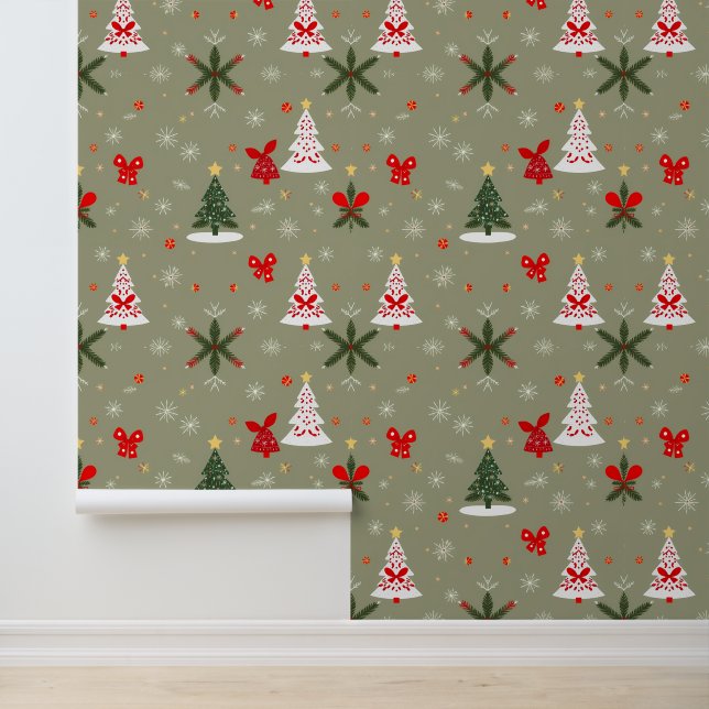 Papel Pintado Árboles de Navidad y patrón festivo (Solicitud)