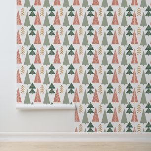 Papel Pintado Árboles navideños modernos Oro rosa verde
