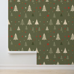 Papel Pintado Árboles navideños y copos de nieve rusos