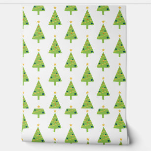 Papel Pintado Árboles verdes de Navidad en blanco