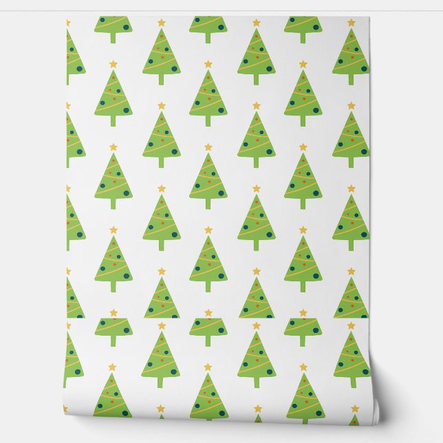 Papel Pintado Árboles verdes de Navidad en blanco (Desenrollar)