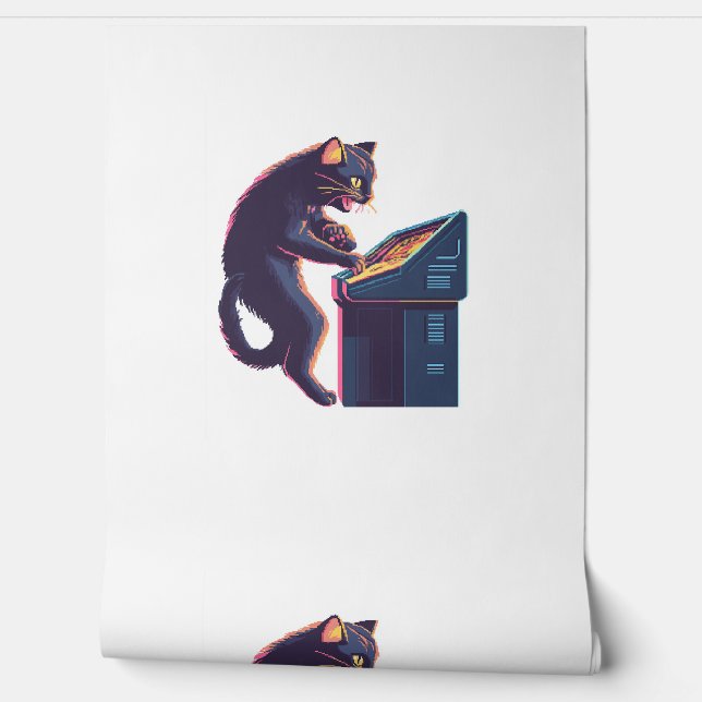 Papel Pintado Arcade Meowster - Gato de jugador nostálgico (Desenrollar)