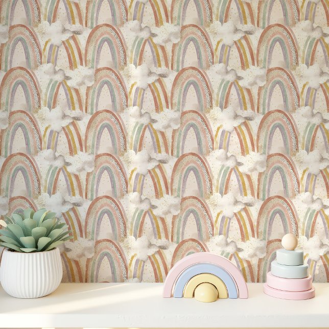 Papel Pintado Arcoíris Boho y Nubes en Pasteles Suaves (Subido por el creador)