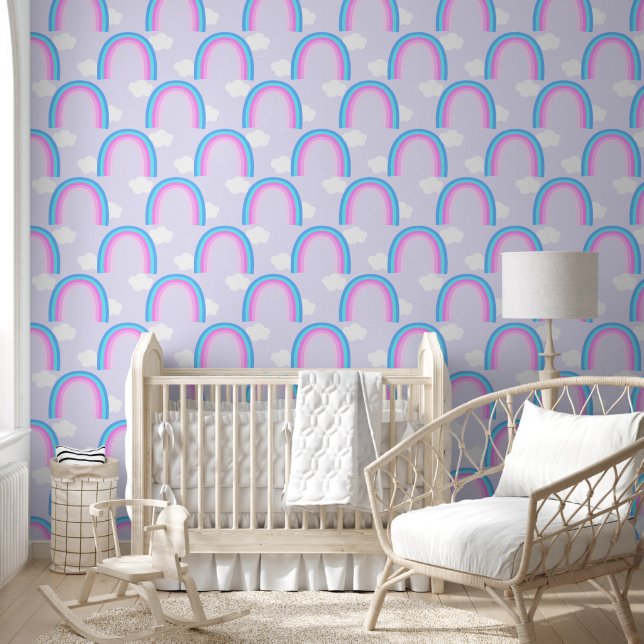 Papel Pintado Arcoíris con Nube Rosa Claro (Niños)
