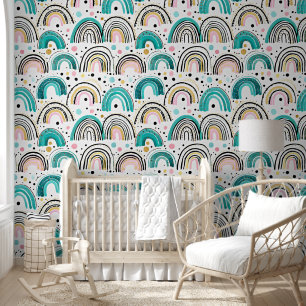 Papel Pintado Arcoíris rosa y dorado turquesa