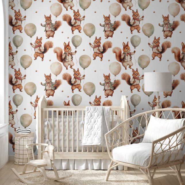 Papel Pintado Ardilla Cuta Que Sujeta Globos Peel Y Palo (Niños)