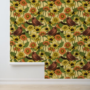 Papel Pintado Arenas y flores de amarillo pálido